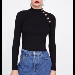 Zara Ribbed Sweater with Gold Buttons